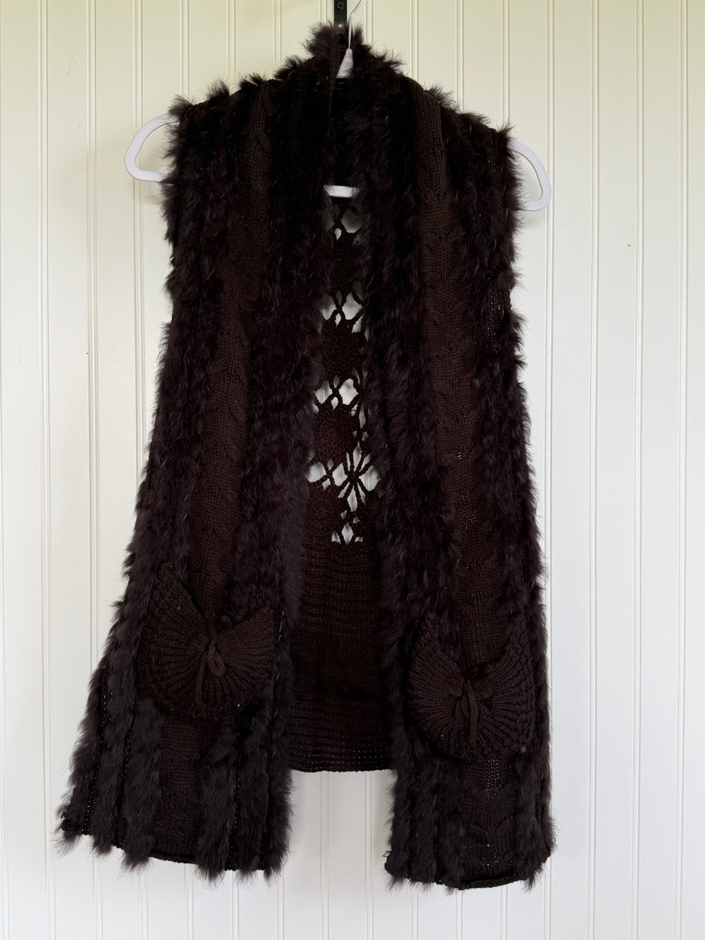 Fur Trim Knit Vest -‎ Brown Fantazia Women’s M Boutique Cottagecore Boho Novelty